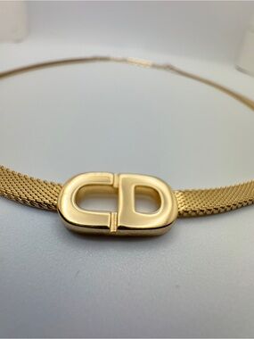 Dior CD Stamped Gold Mesh Necklace with CD Emblem
